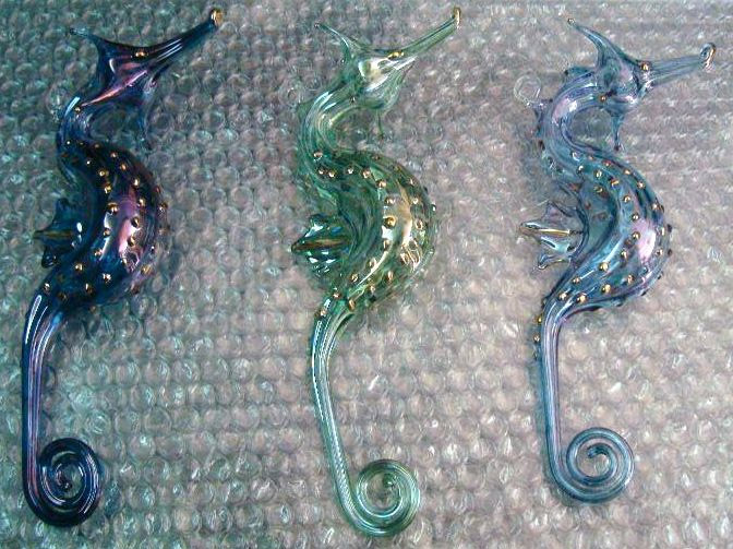 Lot of 10 Hand Blown Glass Seahorse